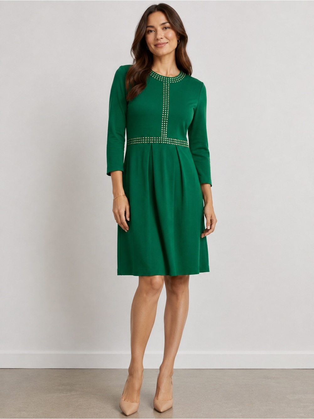 MISOOK Knit Dress Granny Smith Apple Green with Gold Accents size cap